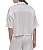 DKNY by Donna Karan Linen Notch Collar Short Sleeve Chest Pocket Button-Front Draped Hem Blouse - Image 2