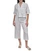 DKNY by Donna Karan Linen Notch Collar Short Sleeve Chest Pocket Button-Front Draped Hem Blouse - Image 4