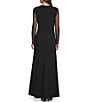 Color:Black - Image 2 - Long Mesh Sleeve V-Neck Drape Front Dress