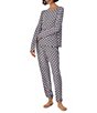 Color:Grey Check - Image 1 - Long Sleeve Boat Neck Brushed Jersey Knit Checkered Pajama Set