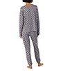Color:Grey Check - Image 2 - Long Sleeve Boat Neck Brushed Jersey Knit Checkered Pajama Set
