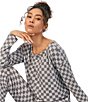 Color:Grey Check - Image 4 - Long Sleeve Boat Neck Brushed Jersey Knit Checkered Pajama Set