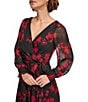 Color:Black/Scarlet - Image 4 - Metallic Printed Surplice V-Neckline Long Sleeve Faux Wrap Dress