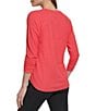 Color:Coral Glow - Image 2 - Sport Mini Slub Waffle Knit Crew Neck 3/4 Ruched Sleeve Tee