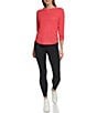 Color:Coral Glow - Image 3 - Sport Mini Slub Waffle Knit Crew Neck 3/4 Ruched Sleeve Tee