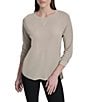 DKNY Sport by Donna Karan Mini Slub Waffle Knit Crew Neck 3/4 Ruched Sleeve Tee - Image 5