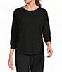 DKNY Sport by Donna Karan Mini Slub Waffle Knit Crew Neck 3/4 Ruched Sleeve Tee - Image 1
