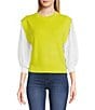 Color:Limonata/Lime - Image 1 - Mixed Media 3/4 Sleeve Crew Neck Knit Top