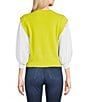 Color:Limonata/Lime - Image 2 - Mixed Media 3/4 Sleeve Crew Neck Knit Top
