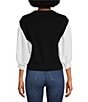 Color:Black/Ivory - Image 2 - Mixed Media 3/4 Sleeve Crew Neck Knit Top