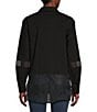 Color:Black - Image 2 - Mixed Media Collared Neck Long Sleeve Button Down Shirt