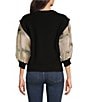 Color:Black/Ivory/Sand - Image 2 - Mixed Media Printed Organza Crew Neck 3/4 Sleeve Top