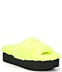 Color:Citron - Image 1 - Palz Signature Logo Faux Fur Platform Slides