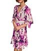 Color:Cosmic Pink - Image 3 - Petite Size 3/4 Sleeve V-Neck Ruffle Hem Printed Chiffon Empire Waist Dress