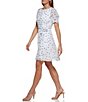 Color:Cloud Multi - Image 3 - Petite Size Cloud Dot Print Short Puff Sleeve Crew Neck Crinkle Chiffon Fit and Flare Dress