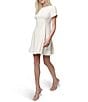 Donna Karan DKNY by Donna Karan Petite Size Crew Neck Short Tulip Sleeve Fit and Flare Dress, Color:Eggshell - Image 3