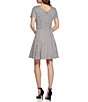 Color:Black Cream - Image 2 - Petite Size Gingham Print Short Sleeve V-Neck Button Detailed Fit and Flare Dress