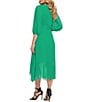 Color:Apple Green - Image 2 - Petite Size 3/4 Balloon Sleeve V-Neck Chiffon Faux Wrap Midi Dress