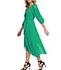 Color:Apple Green - Image 3 - Petite Size 3/4 Balloon Sleeve V-Neck Chiffon Faux Wrap Midi Dress