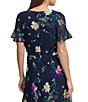Color:Navy Multi - Image 4 - Petite Size Short Flutter Sleeve Floral Print Chiffon Round Neck Midi Dress