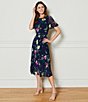 Color:Navy Multi - Image 5 - Petite Size Short Flutter Sleeve Floral Print Chiffon Round Neck Midi Dress