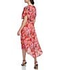 Donna Karan DKNY by Donna Karan Petite Size Short Flutter Sleeve V-Neck Printed Fit and Flare Midi Dress, Color:Pink Multi - Image 2