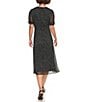 Color:Black/Cream - Image 2 - Petite Size Short Ruched Sleeve V-Neck Polka Dot Chiffon Midi Dress
