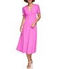 Color:Cosmic Pink - Image 1 - Petite Size Short Sleeve V-Neck Crepe Midi Dress