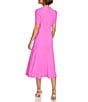 Color:Cosmic Pink - Image 2 - Petite Size Short Sleeve V-Neck Crepe Midi Dress