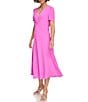 Color:Cosmic Pink - Image 3 - Petite Size Short Sleeve V-Neck Crepe Midi Dress