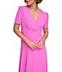 Color:Cosmic Pink - Image 4 - Petite Size Short Sleeve V-Neck Crepe Midi Dress