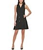 Color:Black - Image 1 - Petite Size Sleeveless Notch Lapel Collar V-Neck Double Breasted Fit and Flare Blazer Dress
