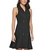Color:Black - Image 3 - Petite Size Sleeveless Notch Lapel Collar V-Neck Double Breasted Fit and Flare Blazer Dress