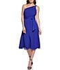 Color:Berry Blue - Image 1 - Petite Size Sleeveless One Shoulder Cut-Out Tie Waist Chiffon A-Line Midi Dress