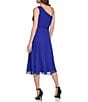 Color:Berry Blue - Image 2 - Petite Size Sleeveless One Shoulder Cut-Out Tie Waist Chiffon A-Line Midi Dress