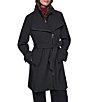 DKNY Petite Size Softshell Stand Collar Asymmetrical Zip Trench Coat - Image 1