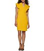 Color:Golden Spice - Image 1 - Petite Size Surplice V-Neck Flutter Short Sleeve Scuba Crepe Sheath Dress