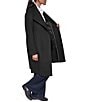 DKNY Petite Size Wool Blend Asymmetrical Neck Trim Button Front Single Breasted Coat - Image 3