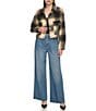 Color:Pecan/Cashew - Image 3 - Plaid Point Collar Long Sleeve Button Front Jacket