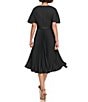 Color:Black - Image 2 - Pleated Surplice V-Neckline Short Sleeve Midi Dress