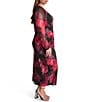 Donna Karan DKNY by Donna Karan Plus Size Asymmetrical Neck Long Sleeve Ruched Bodice Midi Dress, Color:Black Multi - Image 3