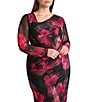 Donna Karan DKNY by Donna Karan Plus Size Asymmetrical Neck Long Sleeve Ruched Bodice Midi Dress, Color:Black Multi - Image 4