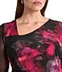 Donna Karan DKNY by Donna Karan Plus Size Asymmetrical Neck Long Sleeve Ruched Bodice Midi Dress, Color:Black Multi - Image 5
