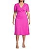 Color:Cosmic Pink - Image 1 - Plus Size Crepe Short Sleeve Surplice V-Neck Midi Dress