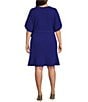 Color:Lapis Blue - Image 2 - Plus Size Elbow Sleeve V-Neck Scuba Crepe Faux Wrap Dress