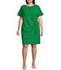 Color:Apple Green - Image 1 - Plus Size Scuba Crepe Short Sleeve Boat Neck Ruched Side Embellished Sheath Dress