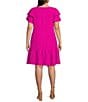 Color:Power Pink - Image 2 - Plus Size Short Flutter Sleeve Boat Neck Ruffle Hem Shift Dress