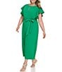 Color:Apple Green - Image 3 - Dkny Plus Size Short Flutter Sleeve Crew Neck Tie Waist Cropped Leg Jumpsuit