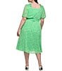 Color:Island Green - Image 2 - Plus Size Short Puffed Sleeve Surplice V-Neck Tie Waist Midi Dress