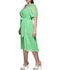 Color:Island Green - Image 3 - Plus Size Short Puffed Sleeve Surplice V-Neck Tie Waist Midi Dress